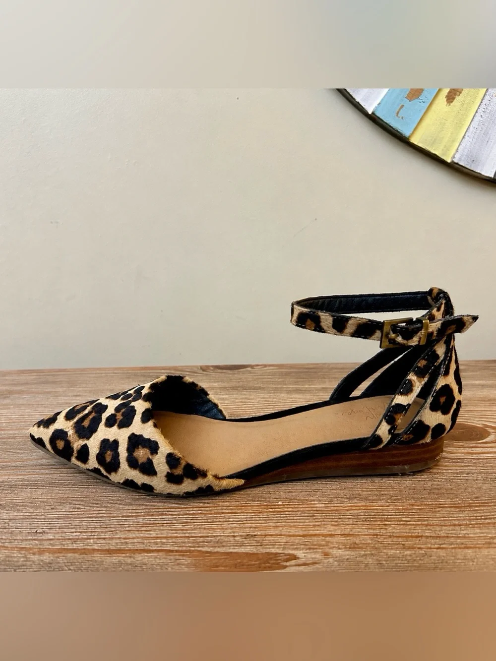 Crown Vintage Leopard Print Calf Hair D’Orsay Flats Size 7 Ankle Strap